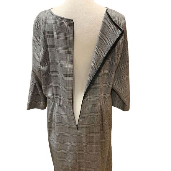 ELOQUII Faux Wrap Ruched Houndstooth Plaid Sheath Dress Grey/Black/White Size 14 - Picture 9 of 11